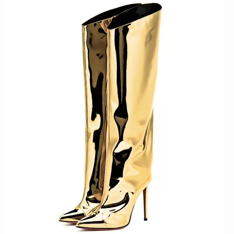 Metallic Leather Pointed Toe Knee-high Boots sold by Miss Heel
