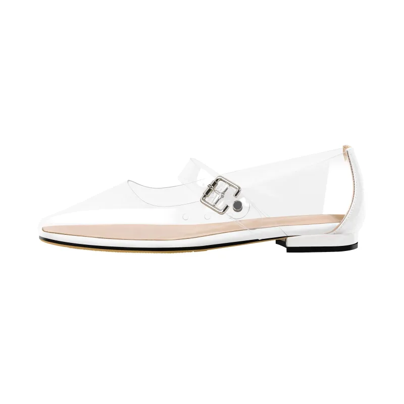 Clear Square Toe Buckle Flats made by Miss Heel