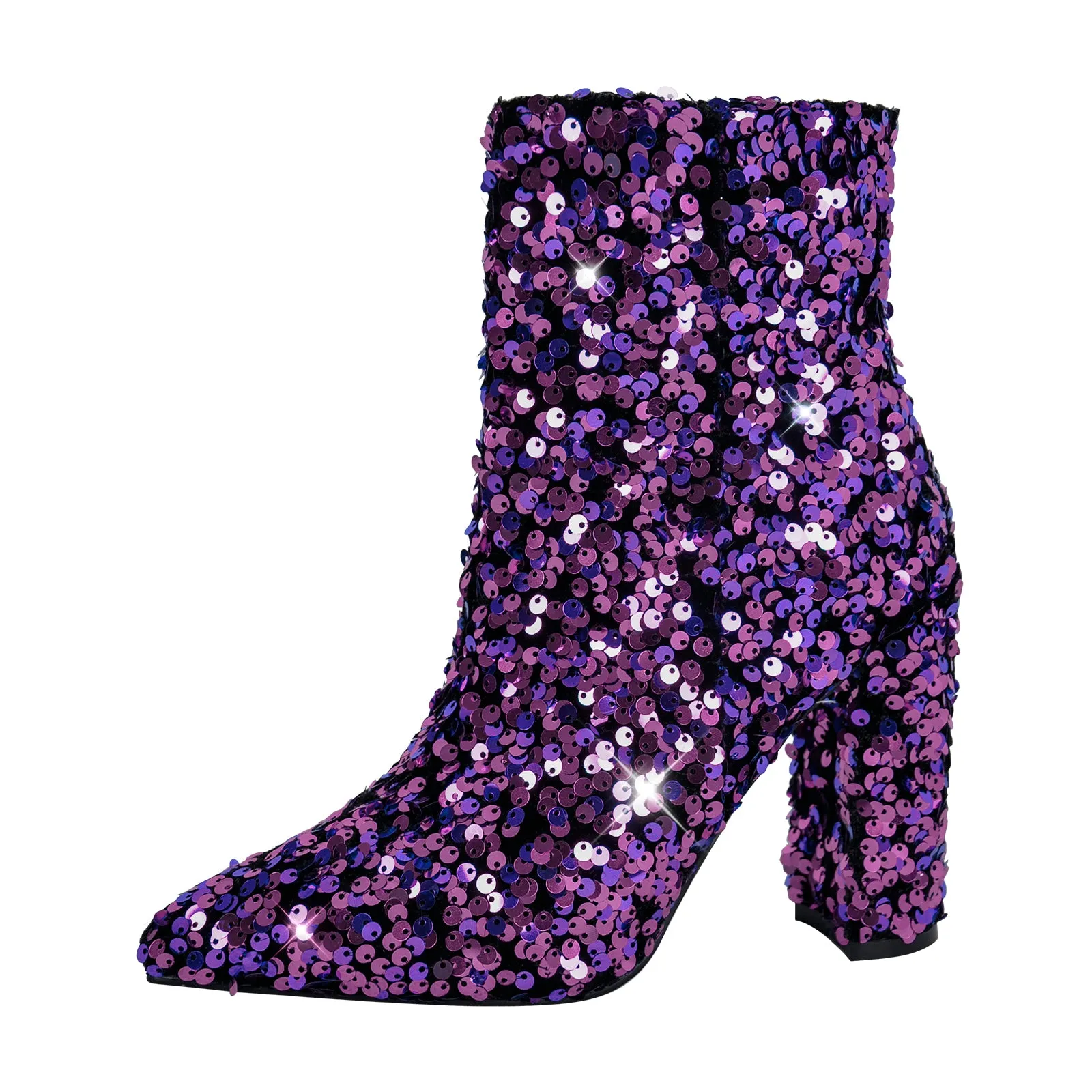 Pointed Toe Chunky Heel Sequins Ankle Boots sold by Miss Heel product image thumbnail 2