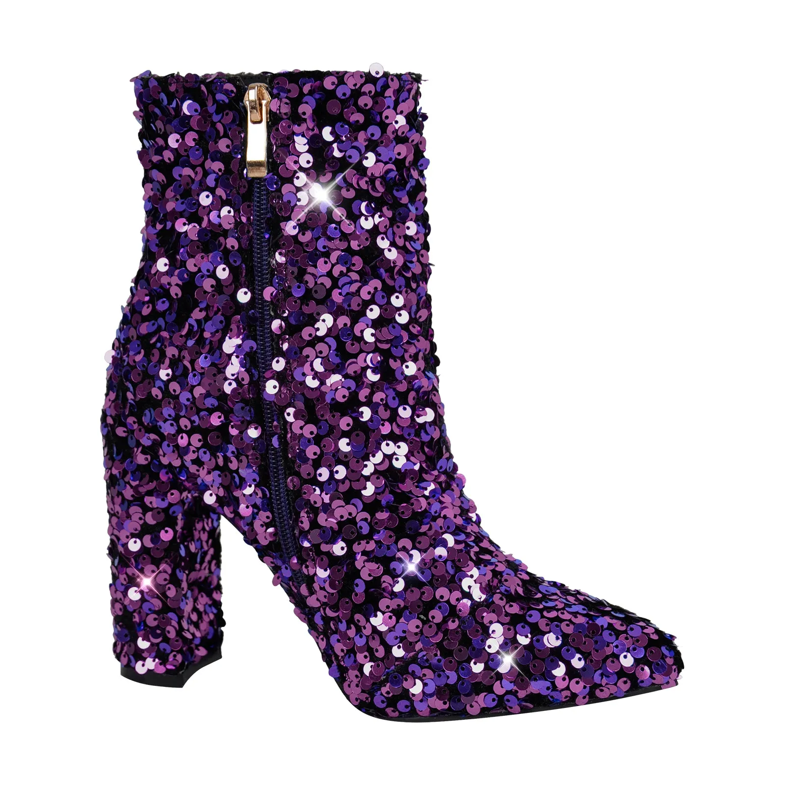 Pointed Toe Chunky Heel Sequins Ankle Boots sold by Miss Heel product image thumbnail 3