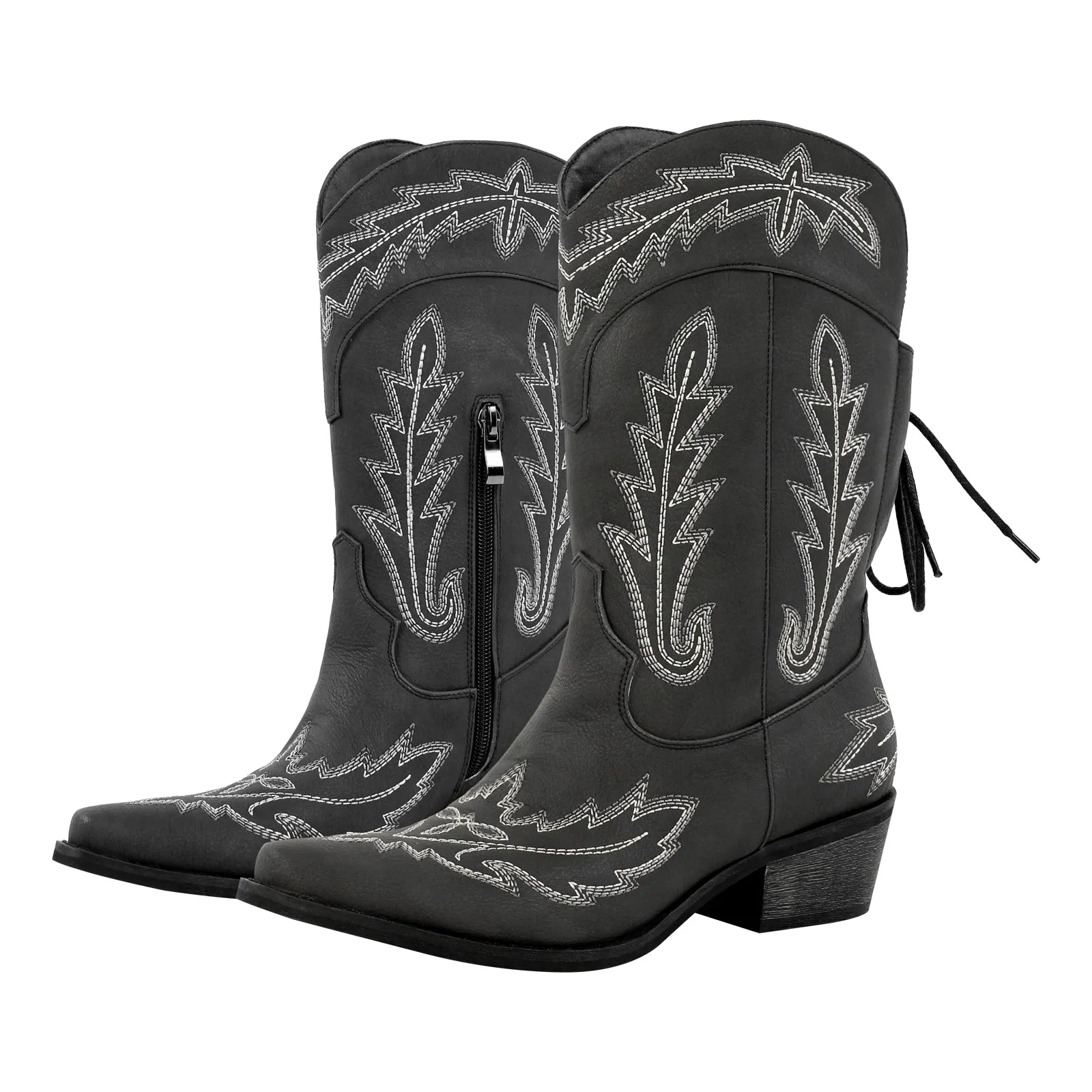 Mid-Calf Embroidery Lace-up Western Boots sold by Miss Heel product image thumbnail 5