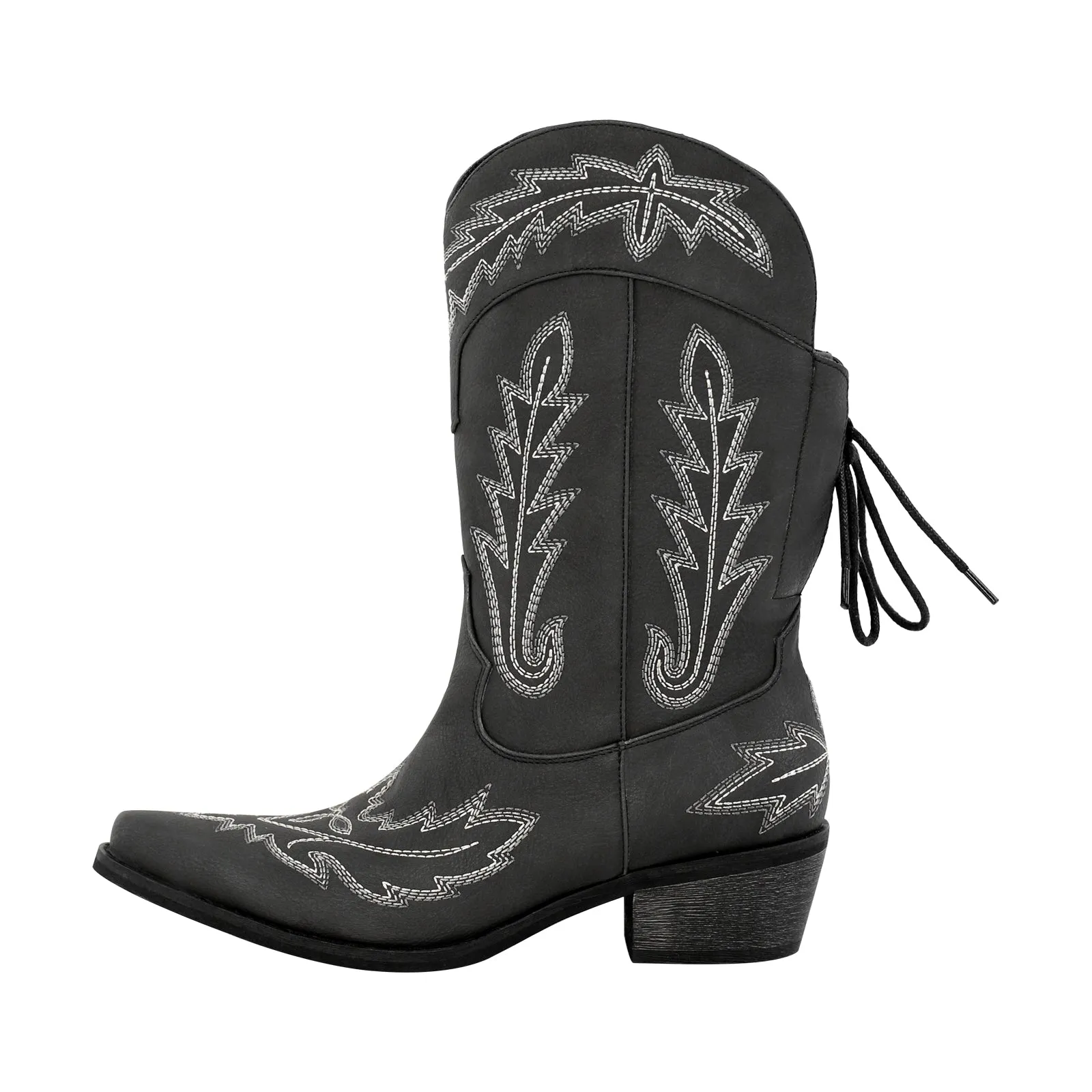 Mid-Calf Embroidery Lace-up Western Boots sold by Miss Heel product image thumbnail 4