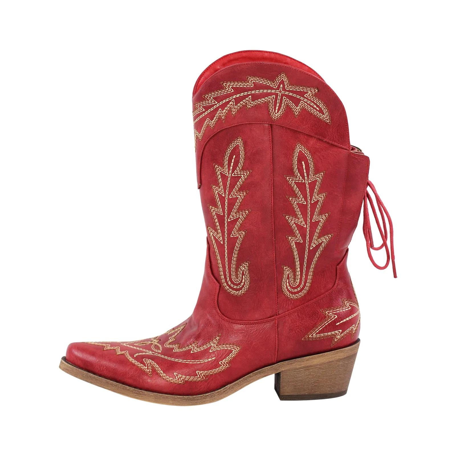 Mid-Calf Embroidery Lace-up Western Boots sold by Miss Heel