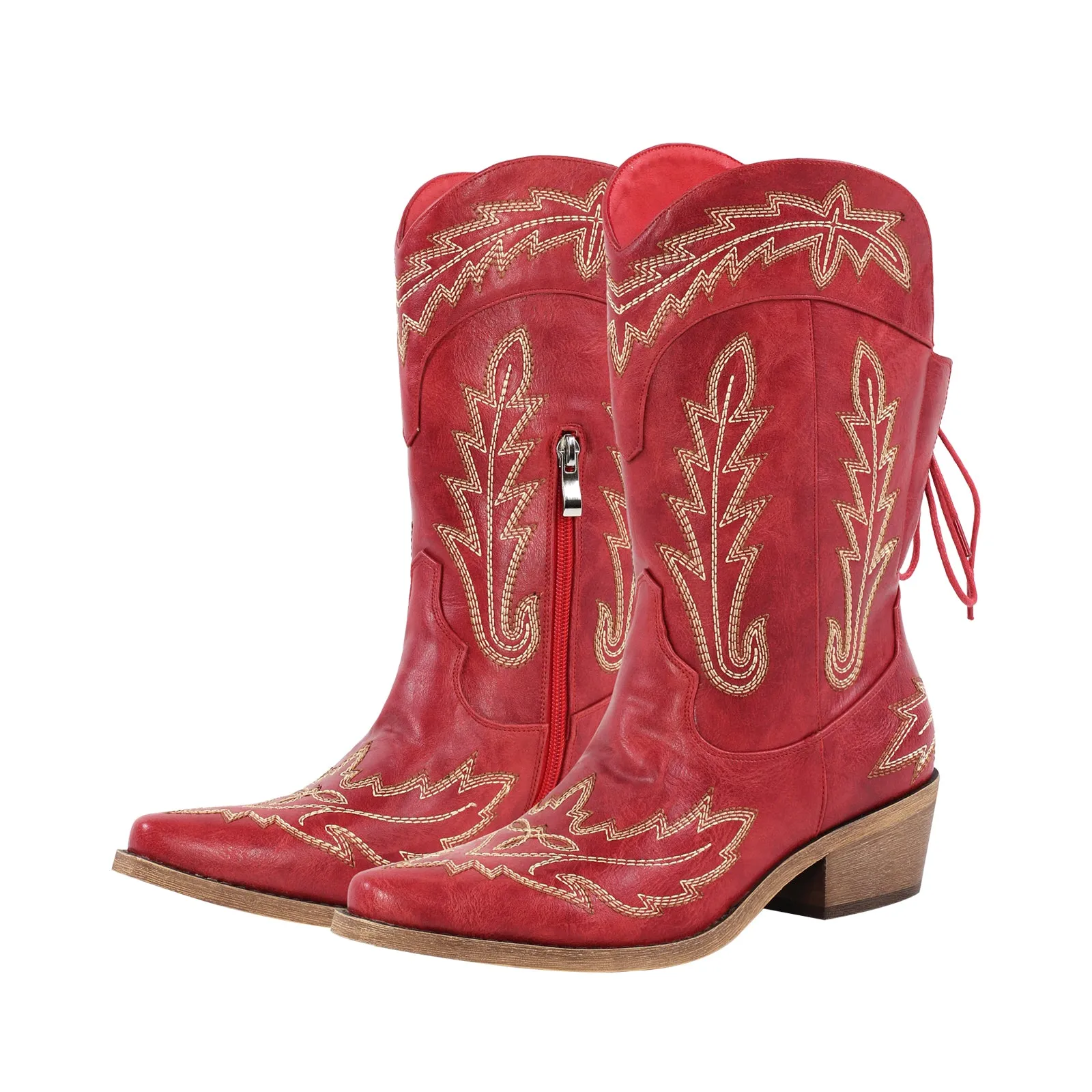 Mid-Calf Embroidery Lace-up Western Boots sold by Miss Heel product image thumbnail 2