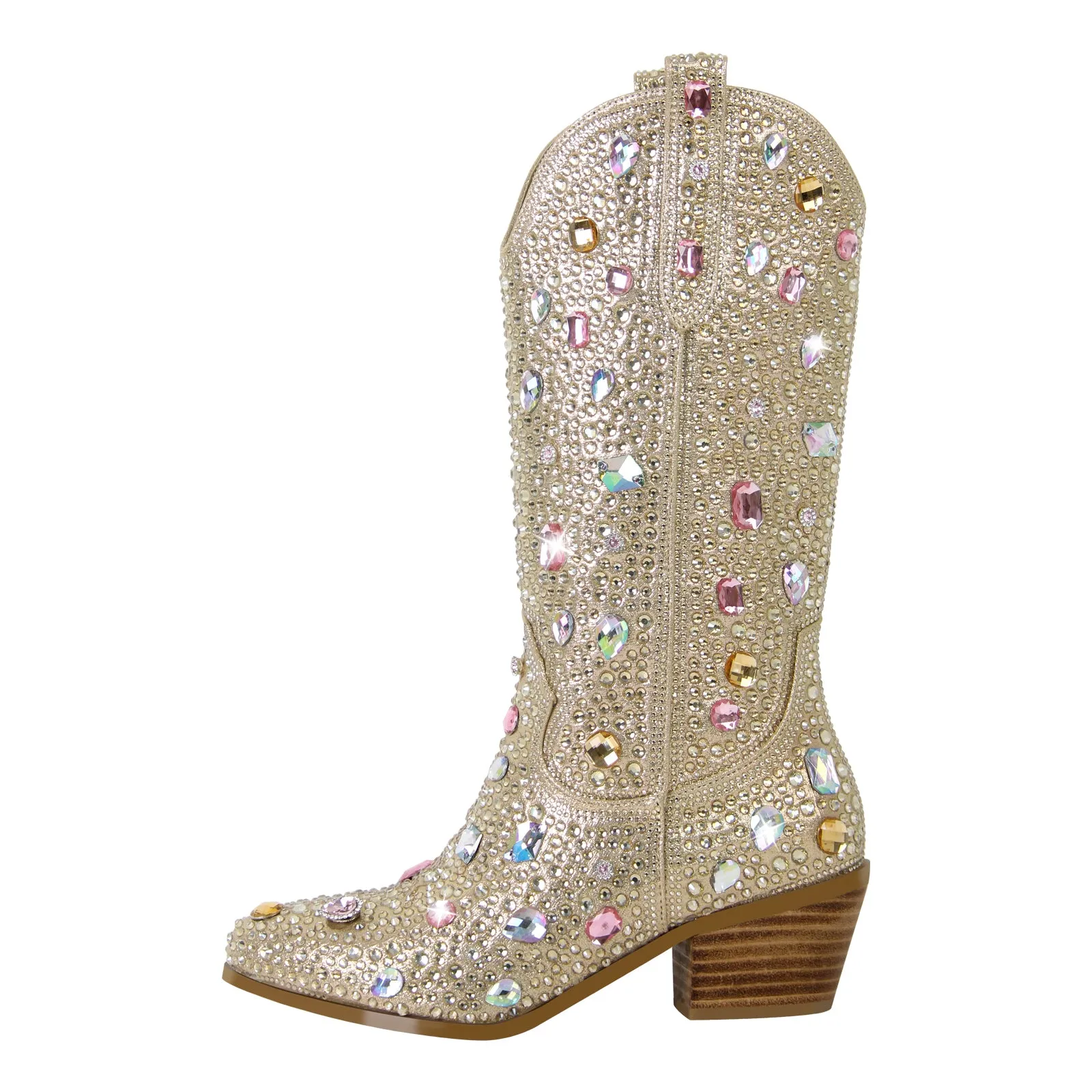 Multi-colored Rhinestone Mid-calf Western Boots sold by Miss Heel product image thumbnail 5
