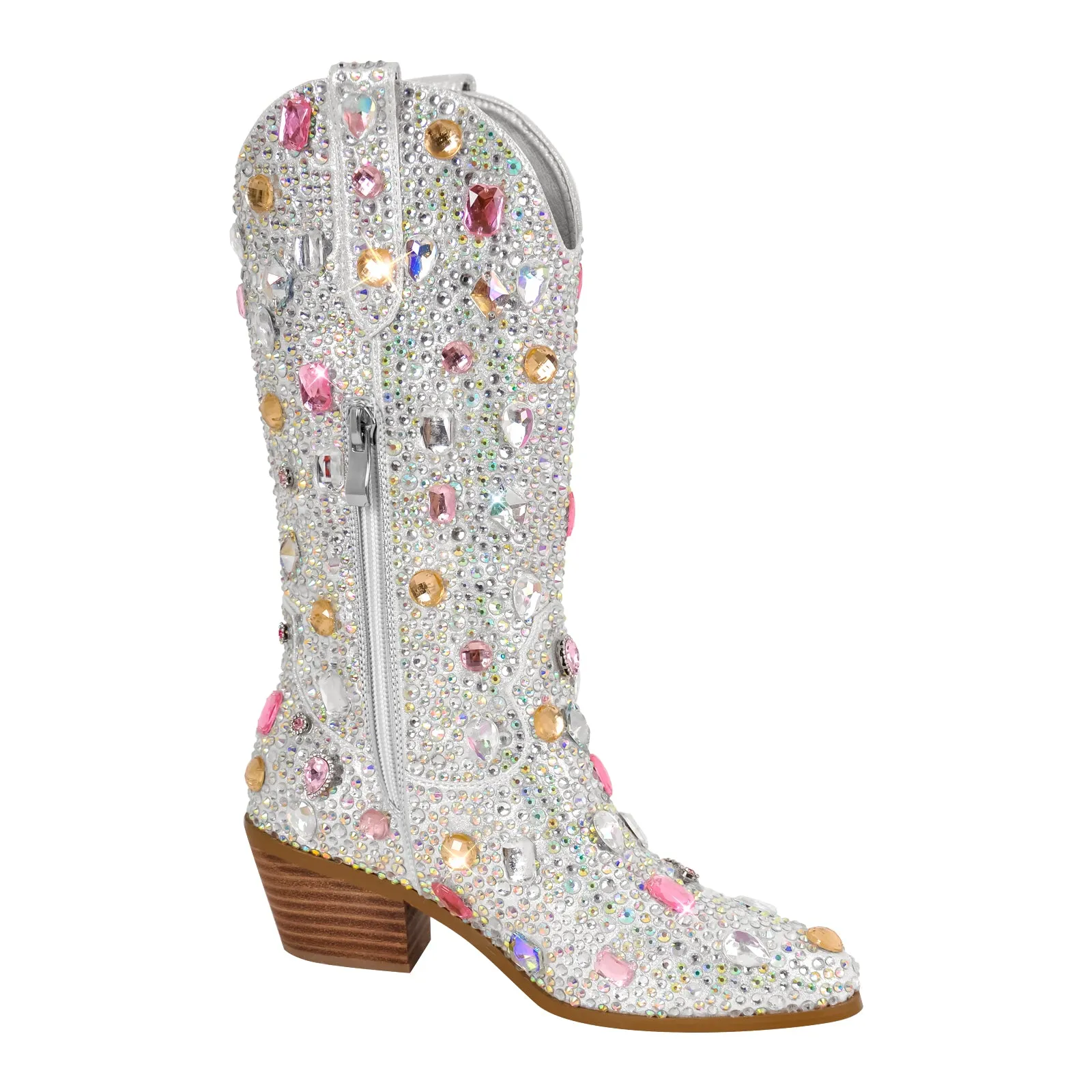Multi-colored Rhinestone Mid-calf Western Boots sold by Miss Heel product image thumbnail 2
