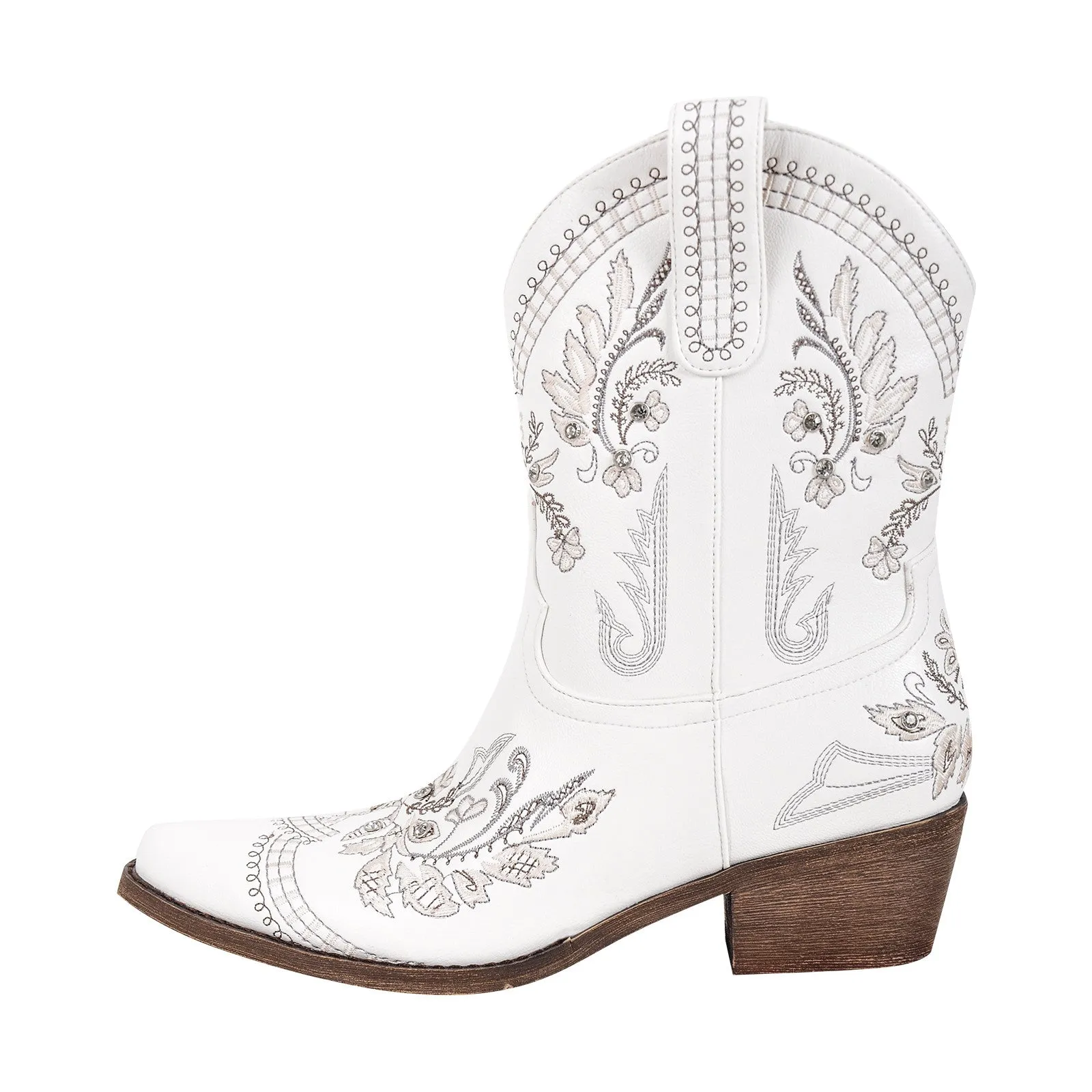 Embroidery Pointed Toe Chunky Heel Western Boots sold by Miss Heel