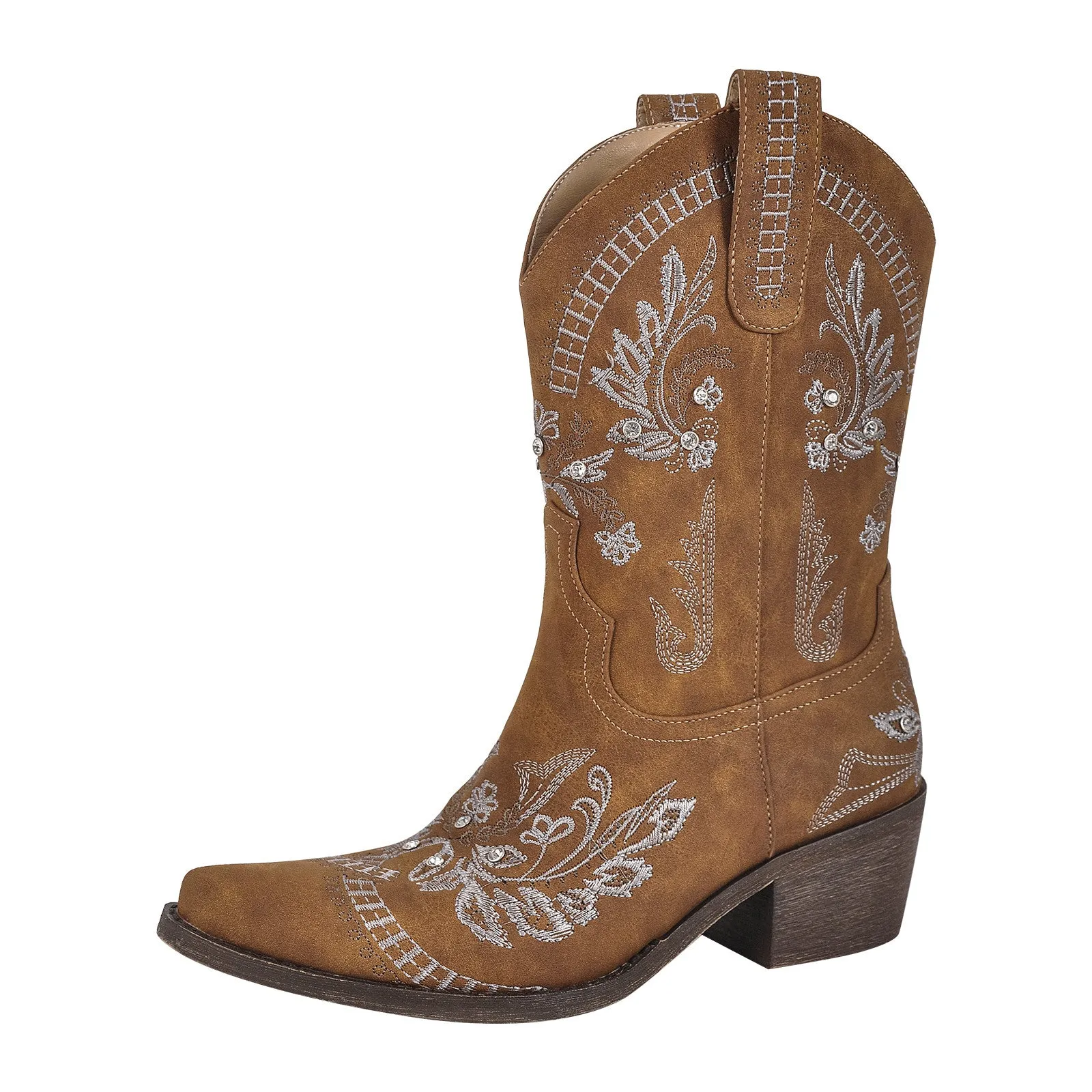 Embroidery Pointed Toe Chunky Heel Western Boots sold by Miss Heel product image thumbnail 2