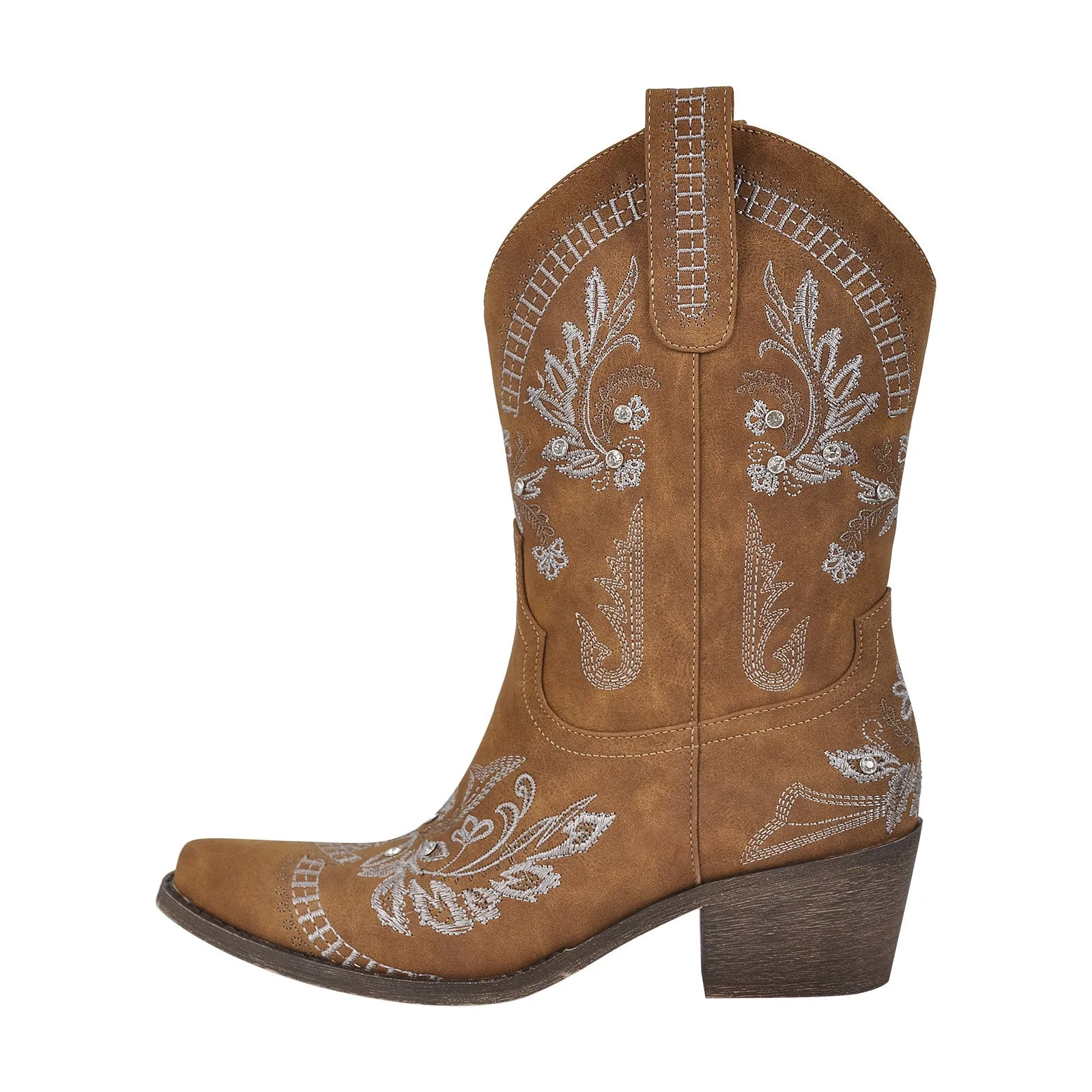 Embroidery Pointed Toe Chunky Heel Western Boots sold by Miss Heel product image thumbnail 5