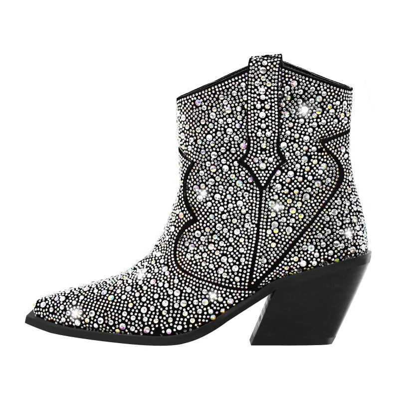 Rhinestone Pointed Toe Ankle Boots sold by Miss Heel