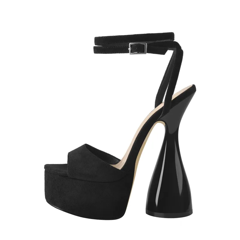 Black Suede Platform High Heel Sandals sold by Miss Heel