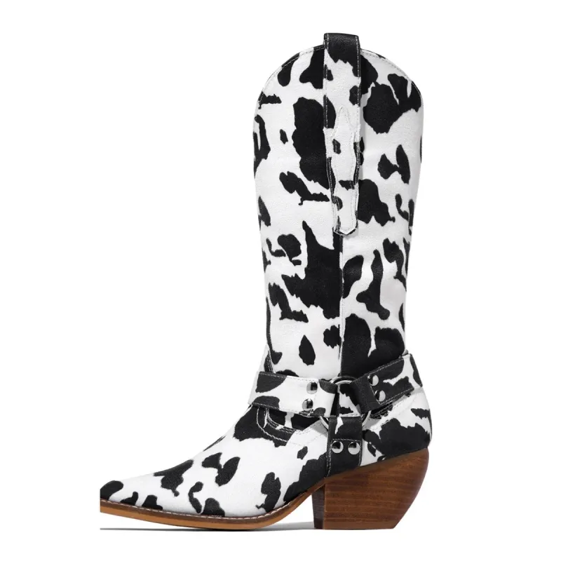 Cow Print Mid-Calf Western Boots sold by Miss Heel