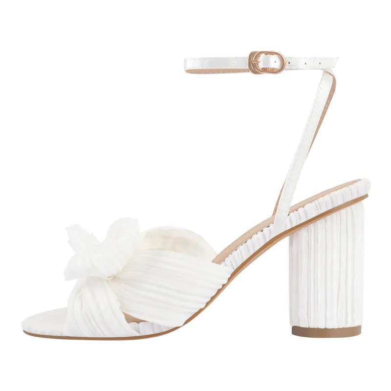 Pleated Bow Block Chunky Heel Sandals sold by Miss Heel