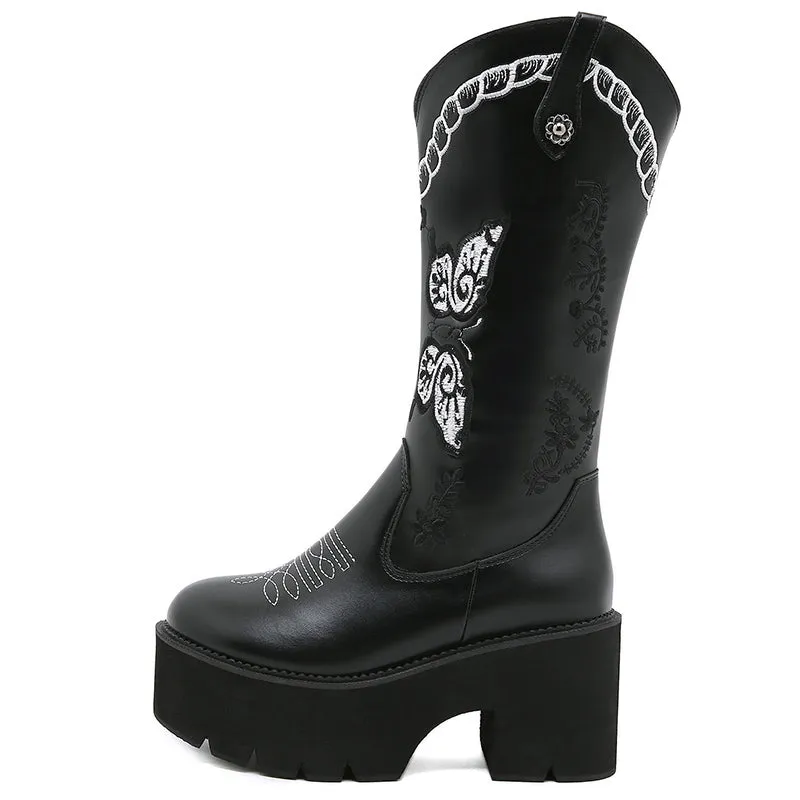 Thick Heel Embroidery Western Mid-Calf Boots sold by Miss Heel product image thumbnail 5