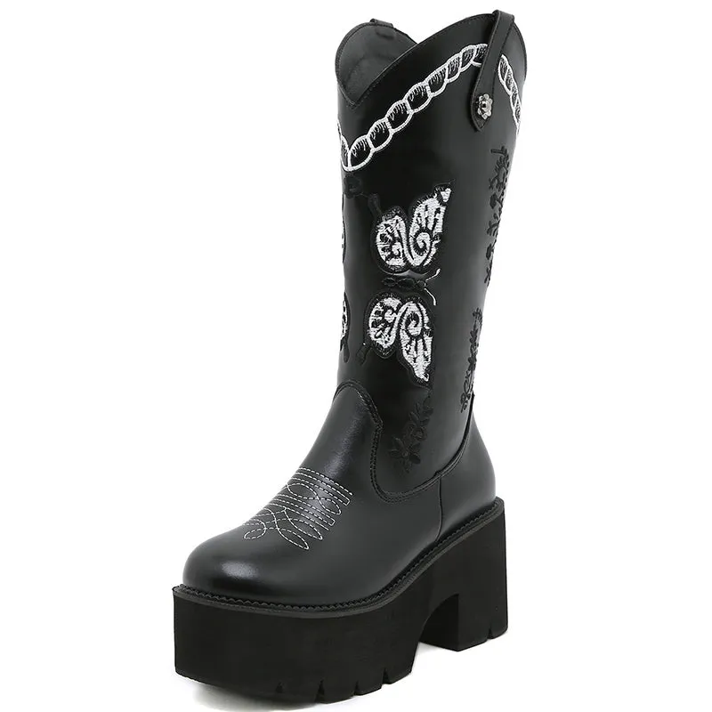 Thick Heel Embroidery Western Mid-Calf Boots sold by Miss Heel product image thumbnail 4