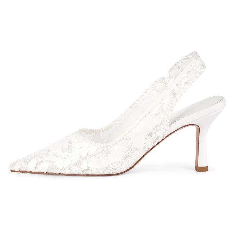 Pointed Toe Lace Mesh Slingback Pumps made by Miss Heel