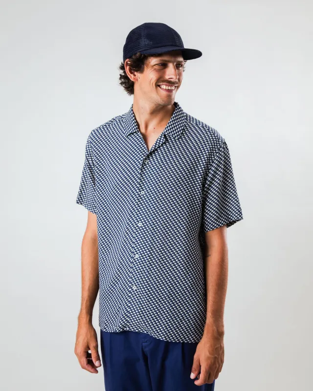 Tramuntana Aloha Shirt Navy sold by Brava Fabrics