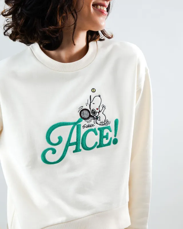 Peanuts Tennis Ace Snoopy Sweatshirt Rounded Hem Ecru sold by Brava Fabrics