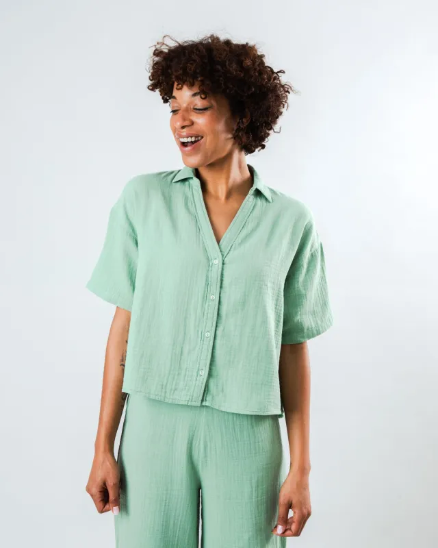 Bubble Cropped Blouse Light Green sold by Brava Fabrics