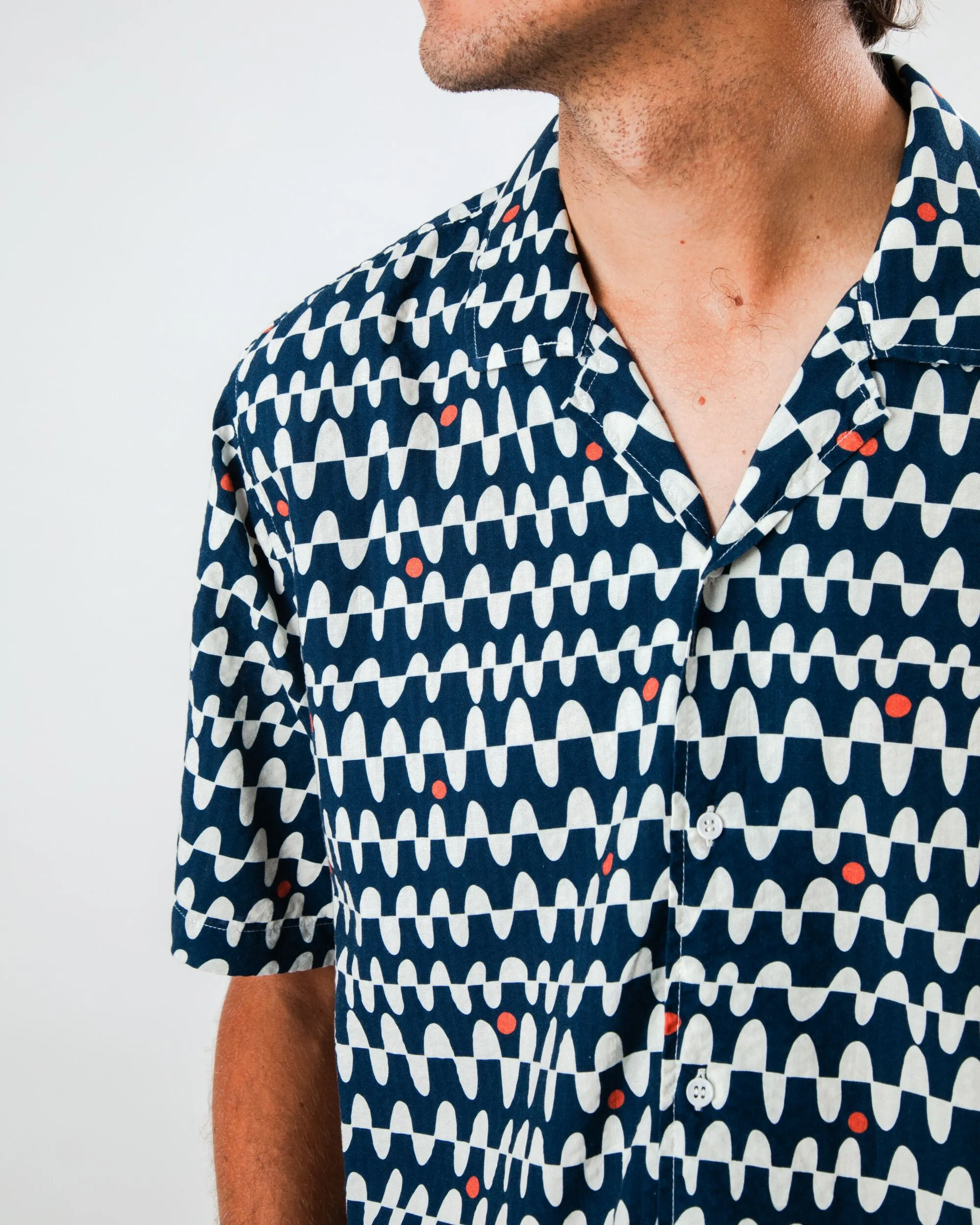 Sunset Aloha Shirt Navy sold by Brava Fabrics