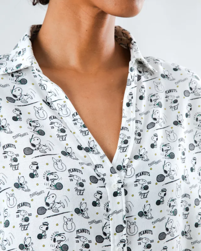 Peanuts Racquet Club Tennis Cropped Blouse sold by Brava Fabrics