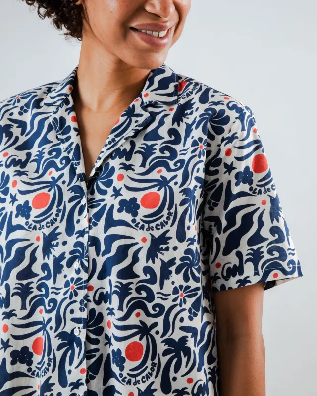 Ola de Calor Aloha Blouse Navy sold by Brava Fabrics