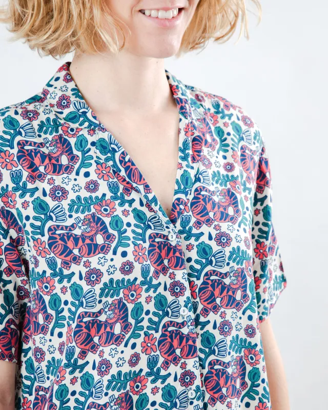 Asis Percales Tigris Aloha Blouse Ecru sold by Brava Fabrics