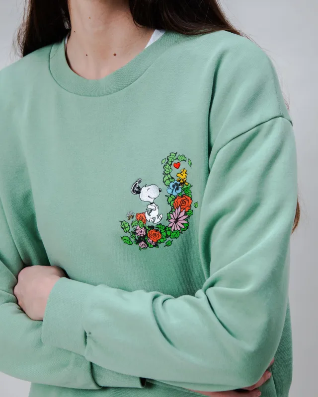 Peanuts Flowers Sweatshirt Light Green sold by Brava Fabrics