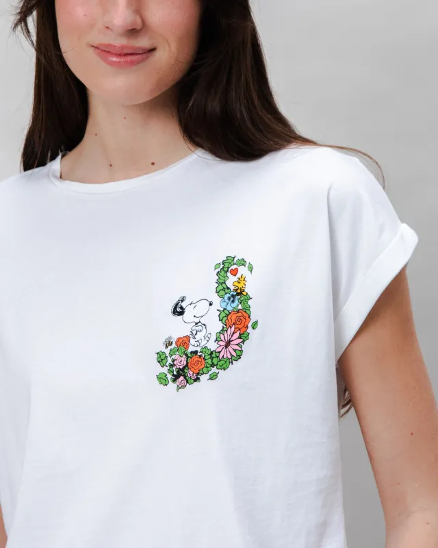 Peanuts Flowers Scoop Tee White sold by Brava Fabrics