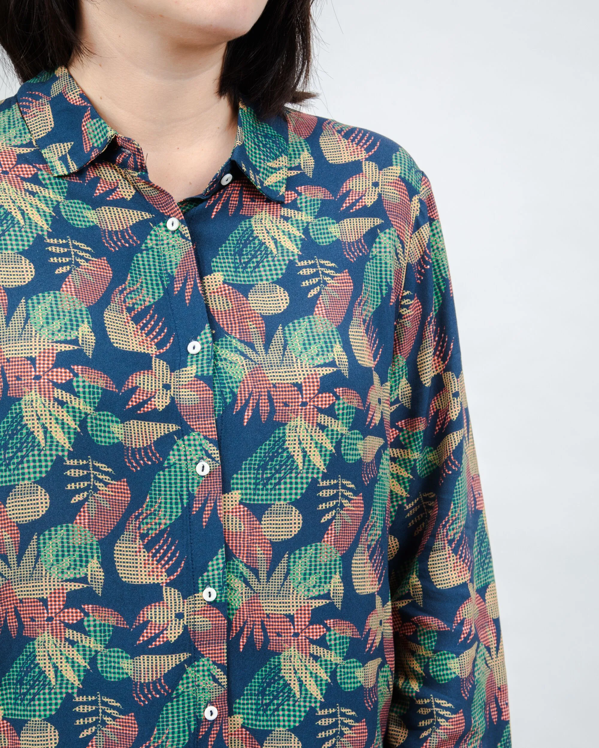 Flower Vichy Blouse Navy sold by Brava Fabrics