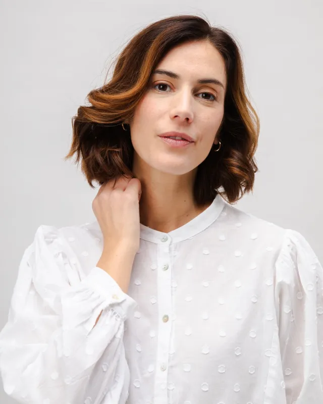 Polka Dot Romantic Cotton Blouse White sold by Brava Fabrics