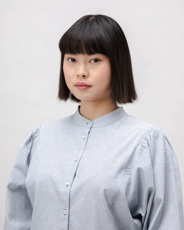 Pinstripes Romantic Cotton Blouse Indigo sold by Brava Fabrics