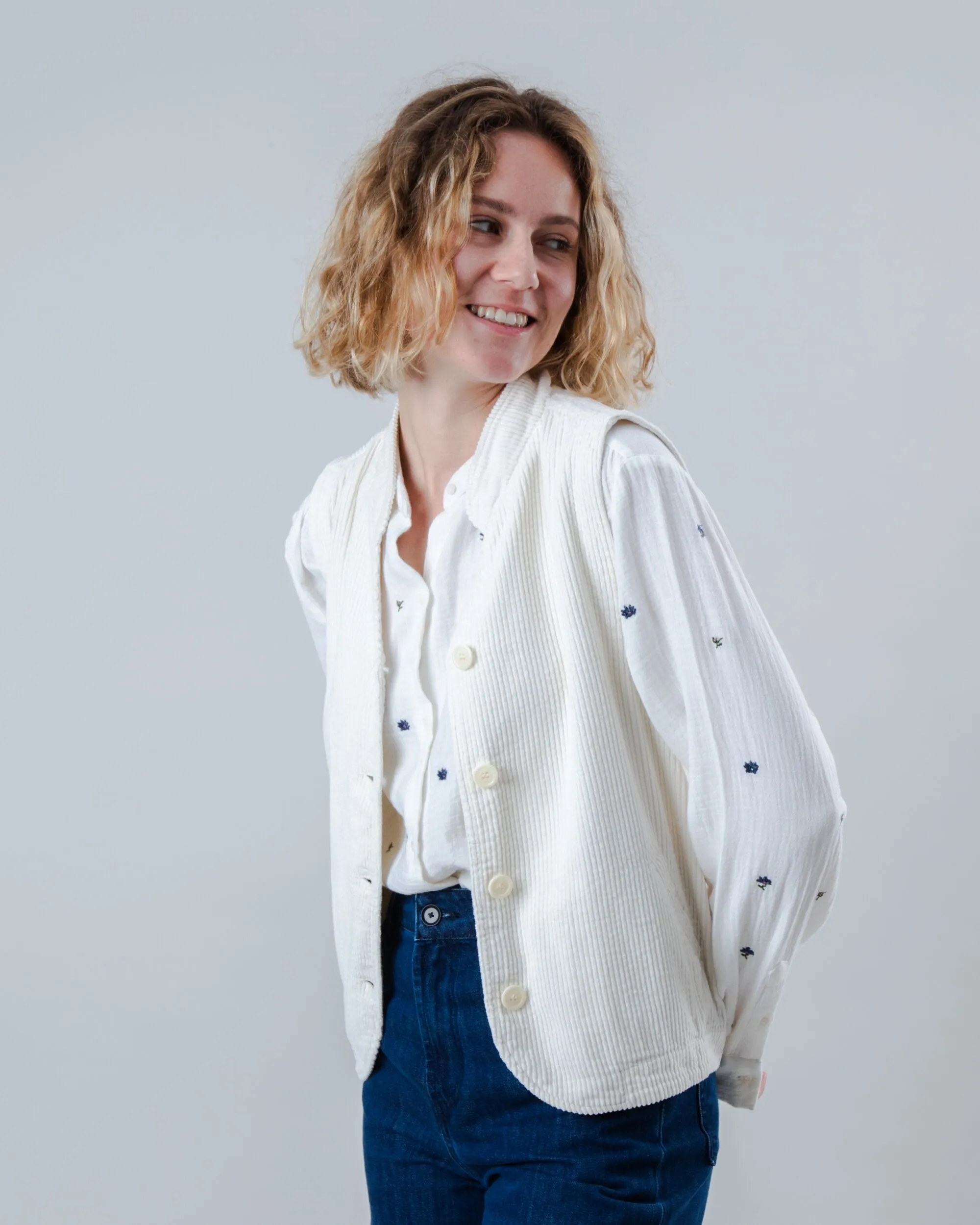 Corduroy Pleated Vest Ecru sold by Brava Fabrics product image thumbnail 2