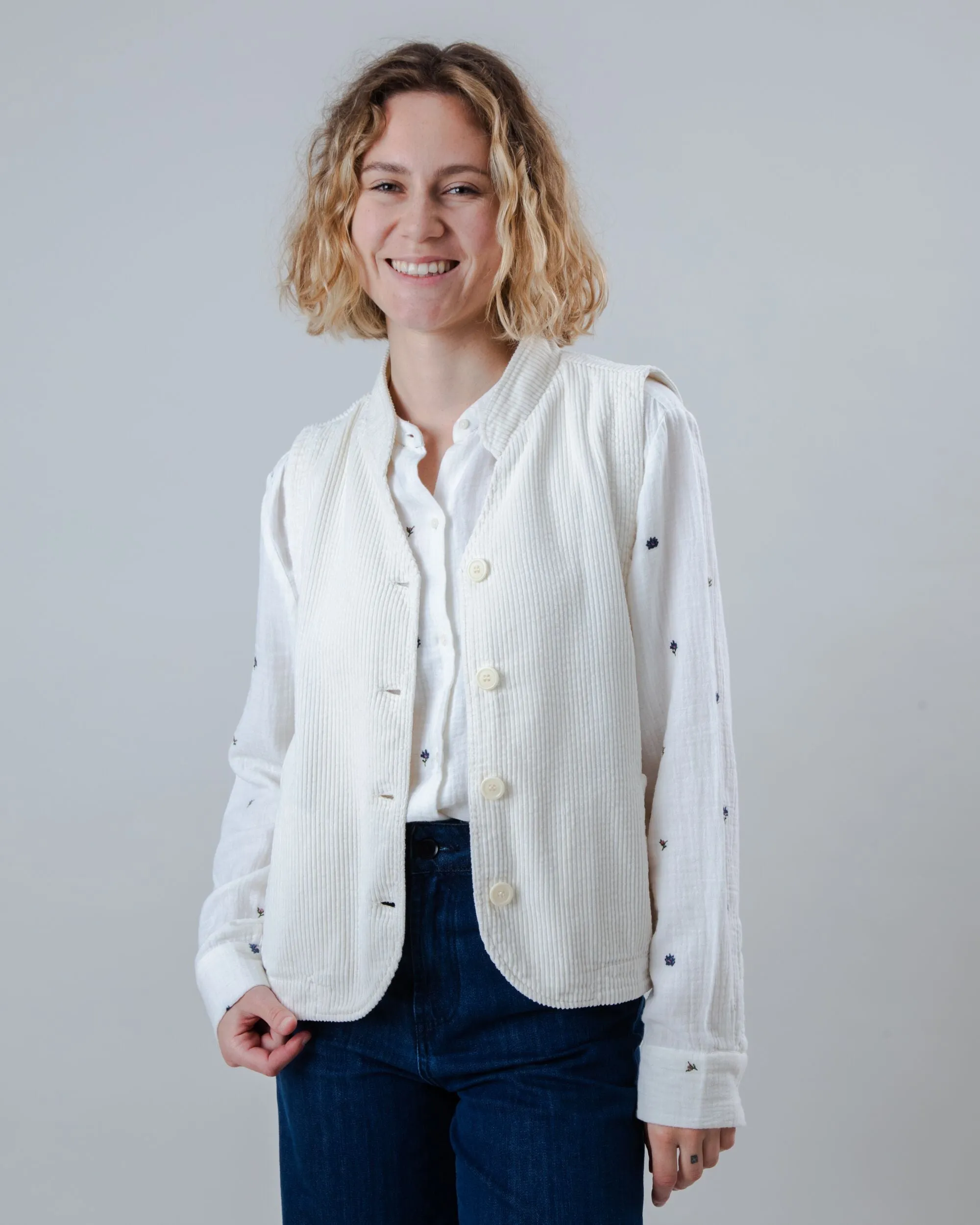 Corduroy Pleated Vest Ecru sold by Brava Fabrics