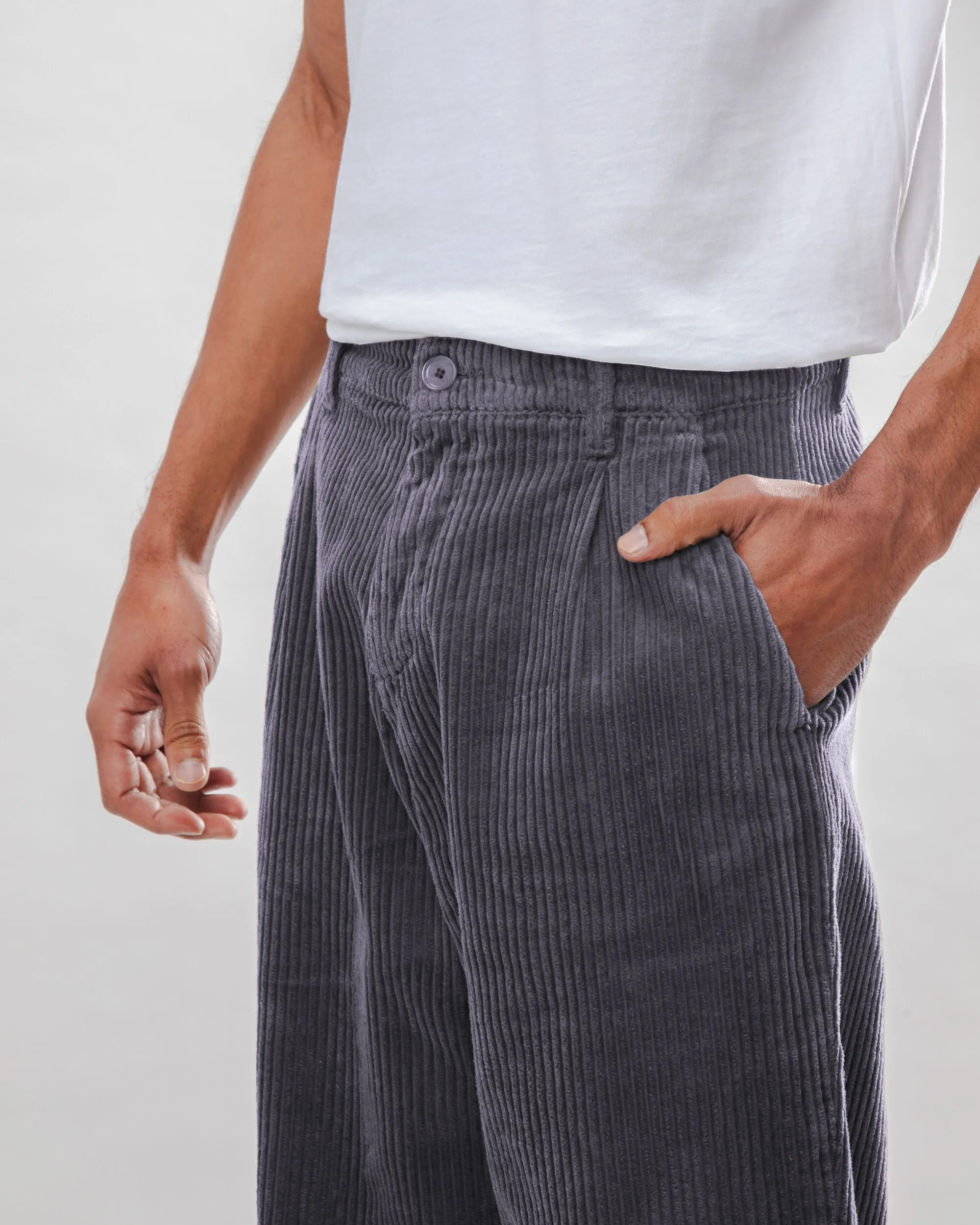 Corduroy Pleated Chino Pants Dark Grey sold by Brava Fabrics