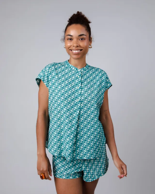Tiles Mao Blouse Blue sold by Brava Fabrics