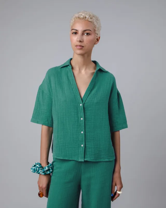 Bubble Cropped Blouse Green sold by Brava Fabrics