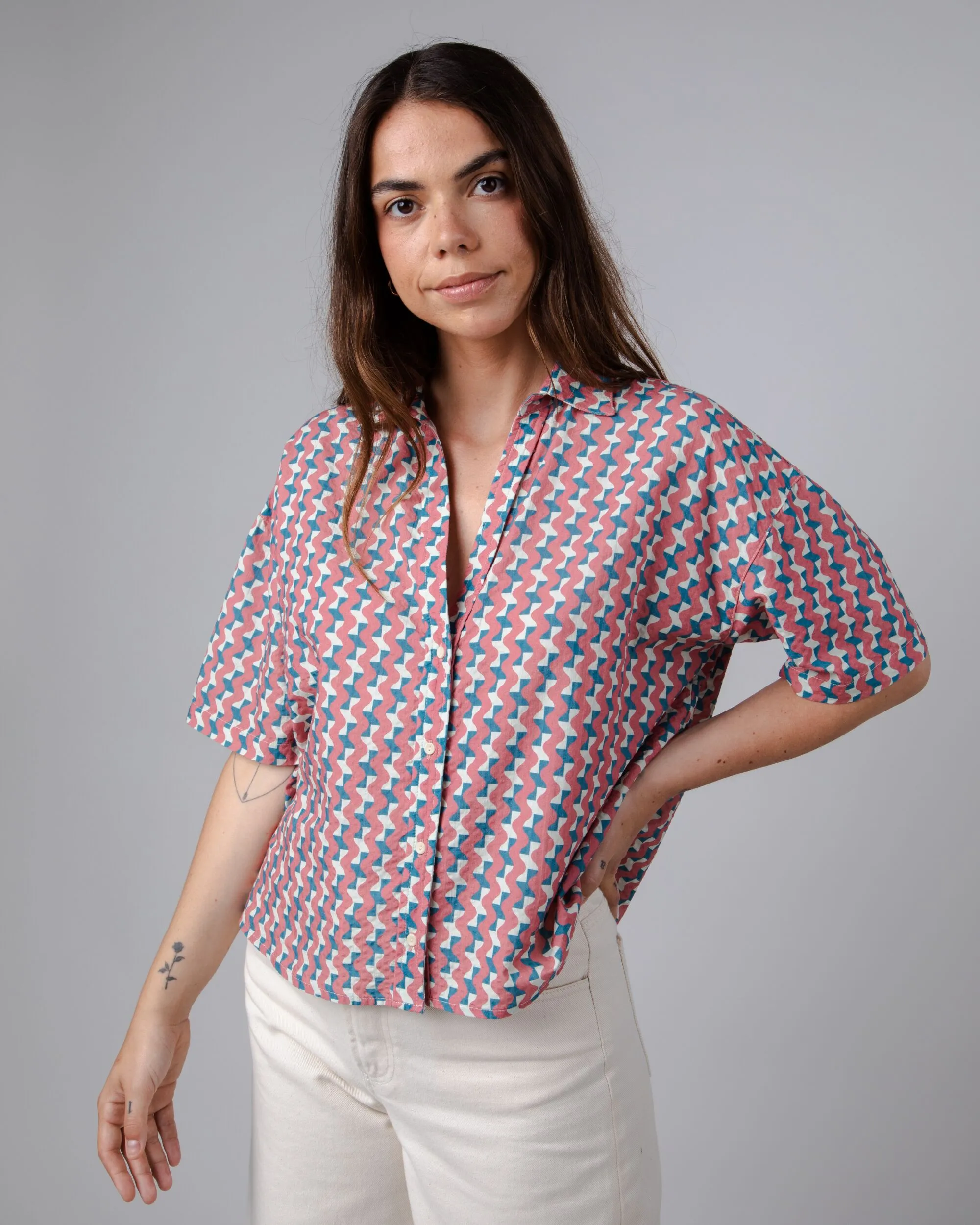Tiles Cropped Blouse Pink sold by Brava Fabrics product image thumbnail 2