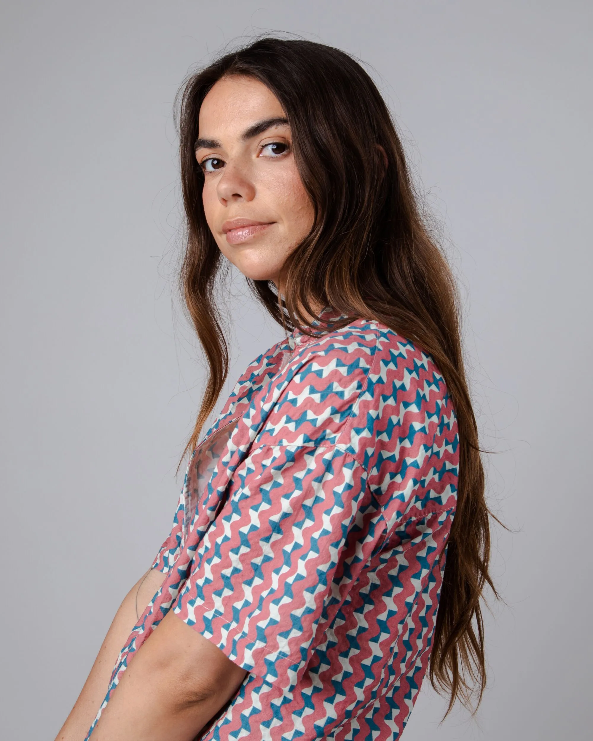 Tiles Cropped Blouse Pink sold by Brava Fabrics product image thumbnail 4