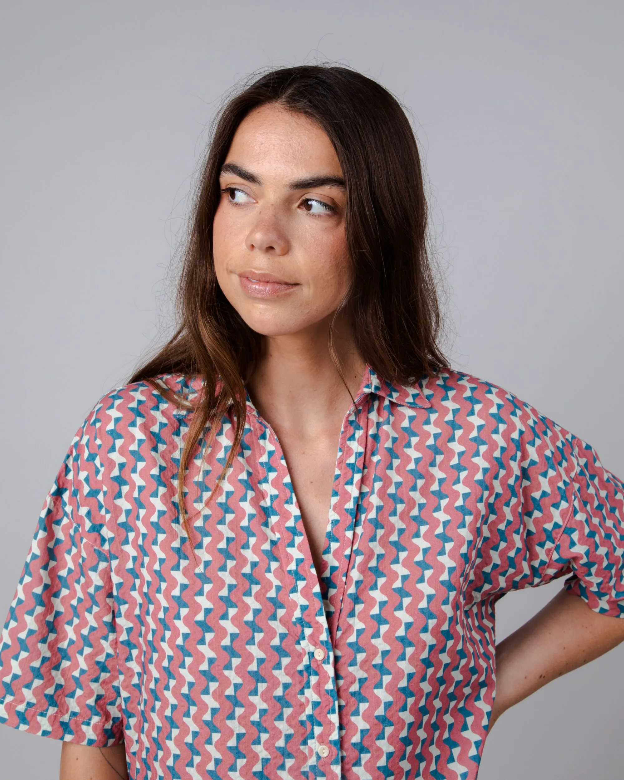 Tiles Cropped Blouse Pink sold by Brava Fabrics