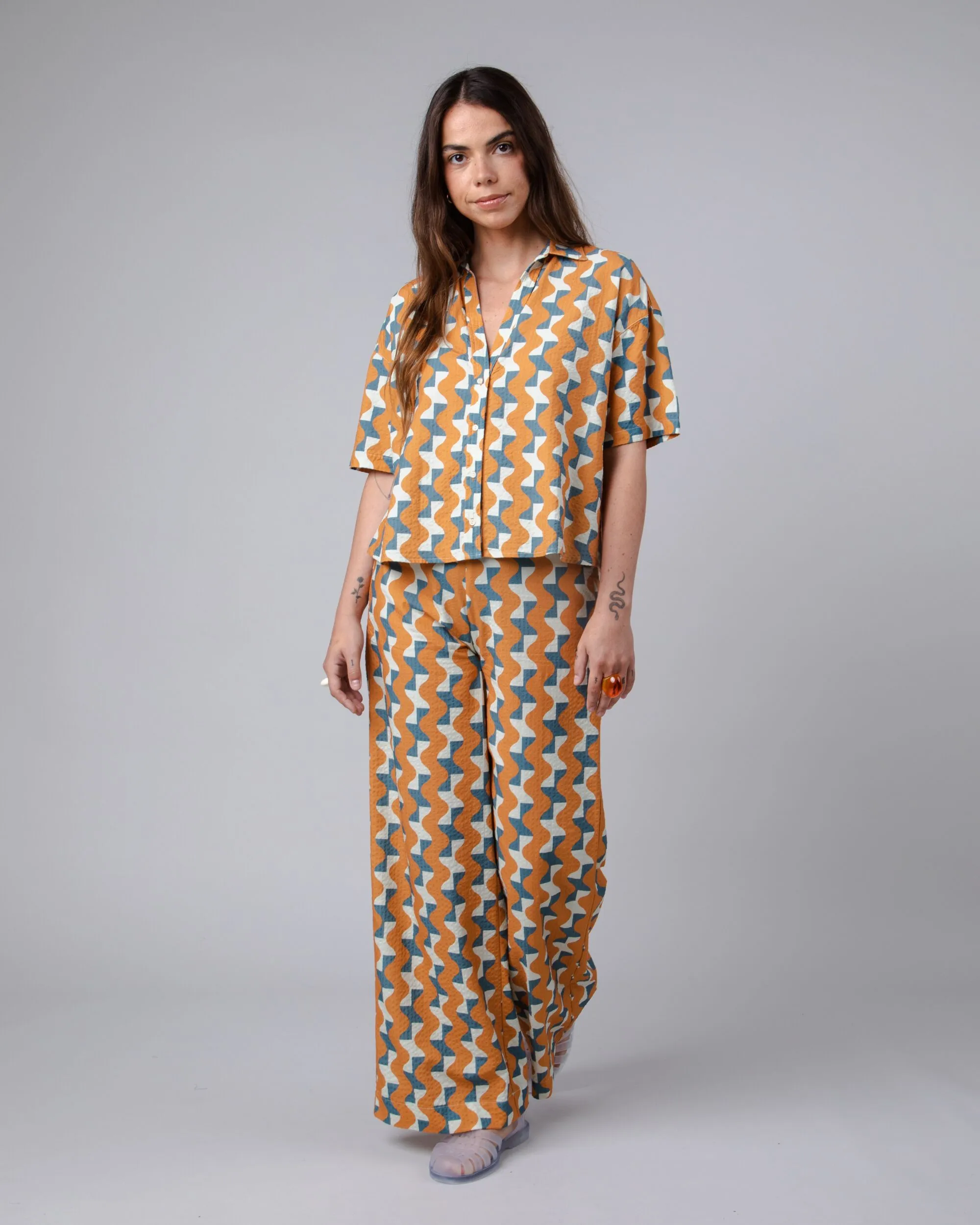 Big Tiles Cropped Blouse Ochre sold by Brava Fabrics product image thumbnail 3