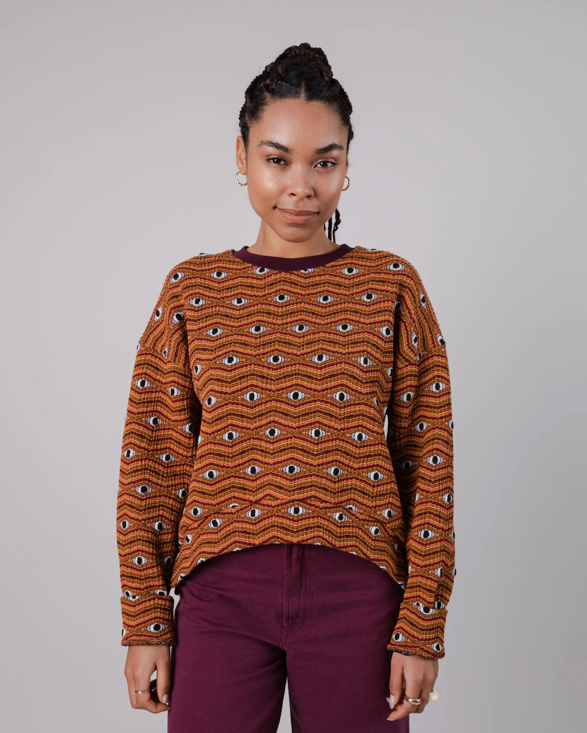 Eyes Jacquard Rounded Sweatshirt Orange sold by Brava Fabrics