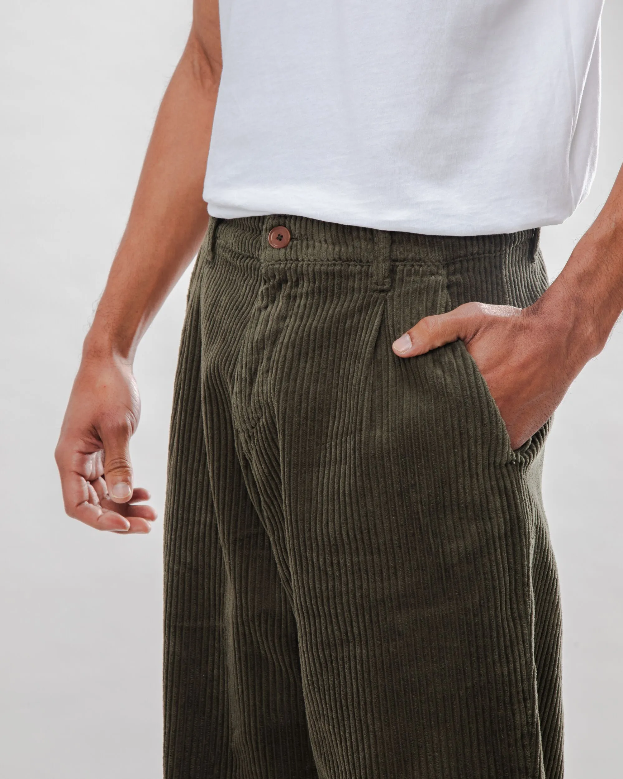 Corduroy Pleated Chino Pants Stone Green sold by Brava Fabrics product image thumbnail 3