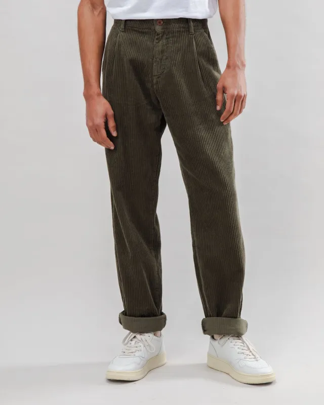 Corduroy Pleated Chino Pants Stone Green sold by Brava Fabrics