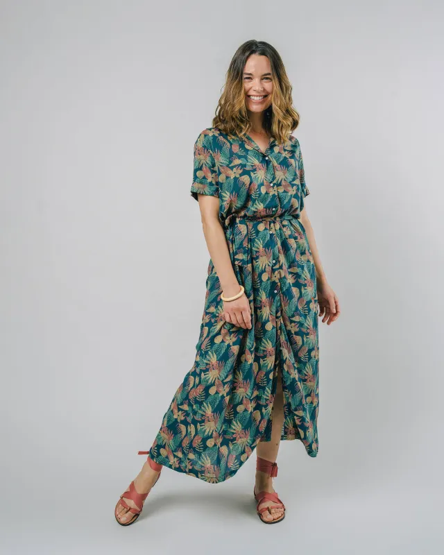 Flower Vichy Long Dress Navy sold by Brava Fabrics