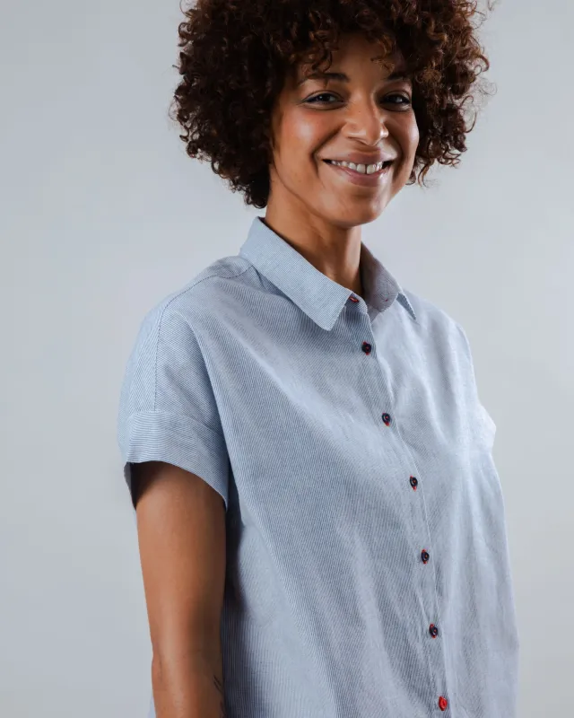 Pinstripes Batwing Sleeve Blouse Blue sold by Brava Fabrics