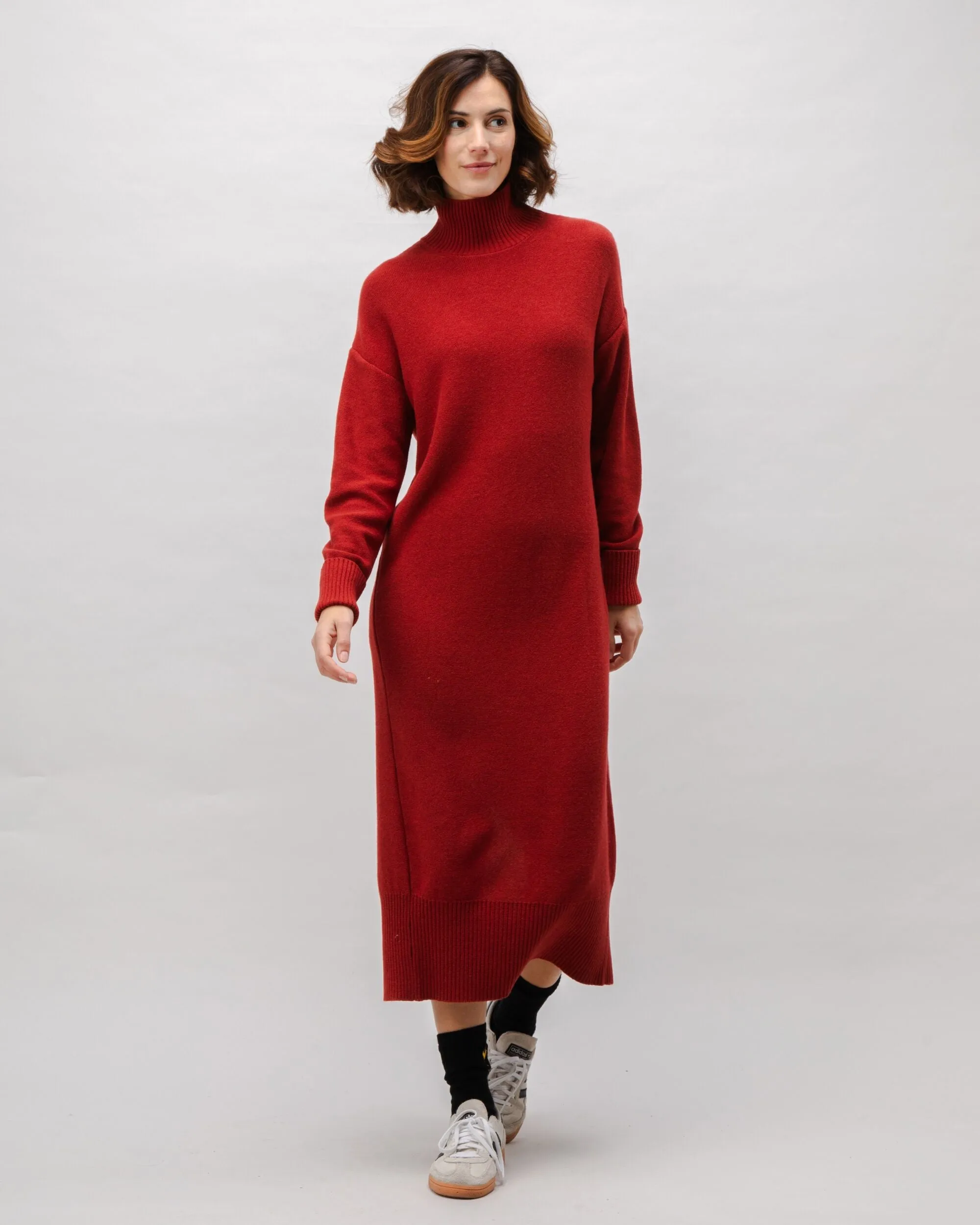 Long Knitted Wool Cashmere Dress Red Clay sold by Brava Fabrics