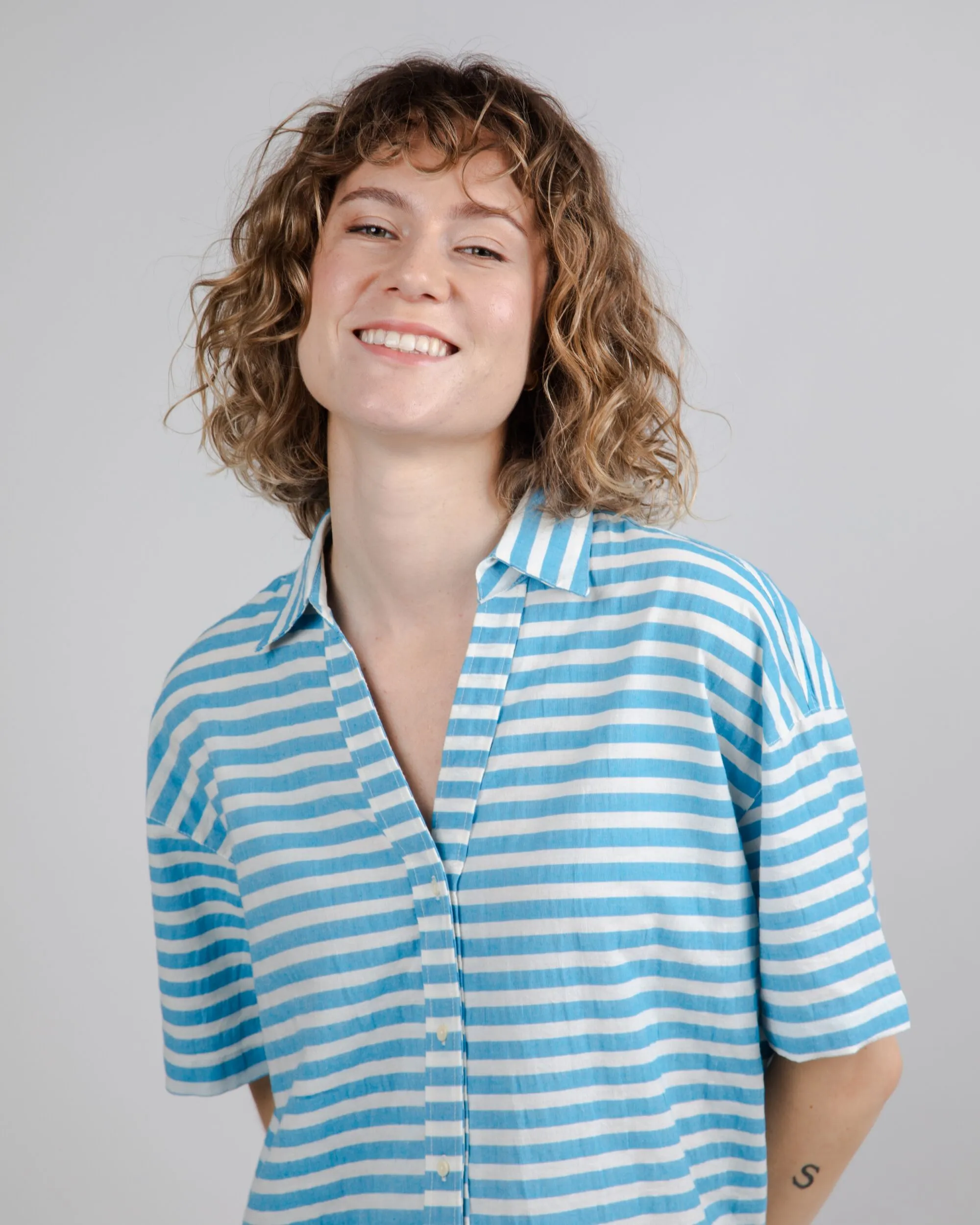 Stripes Cropped Blouse Blue sold by Brava Fabrics