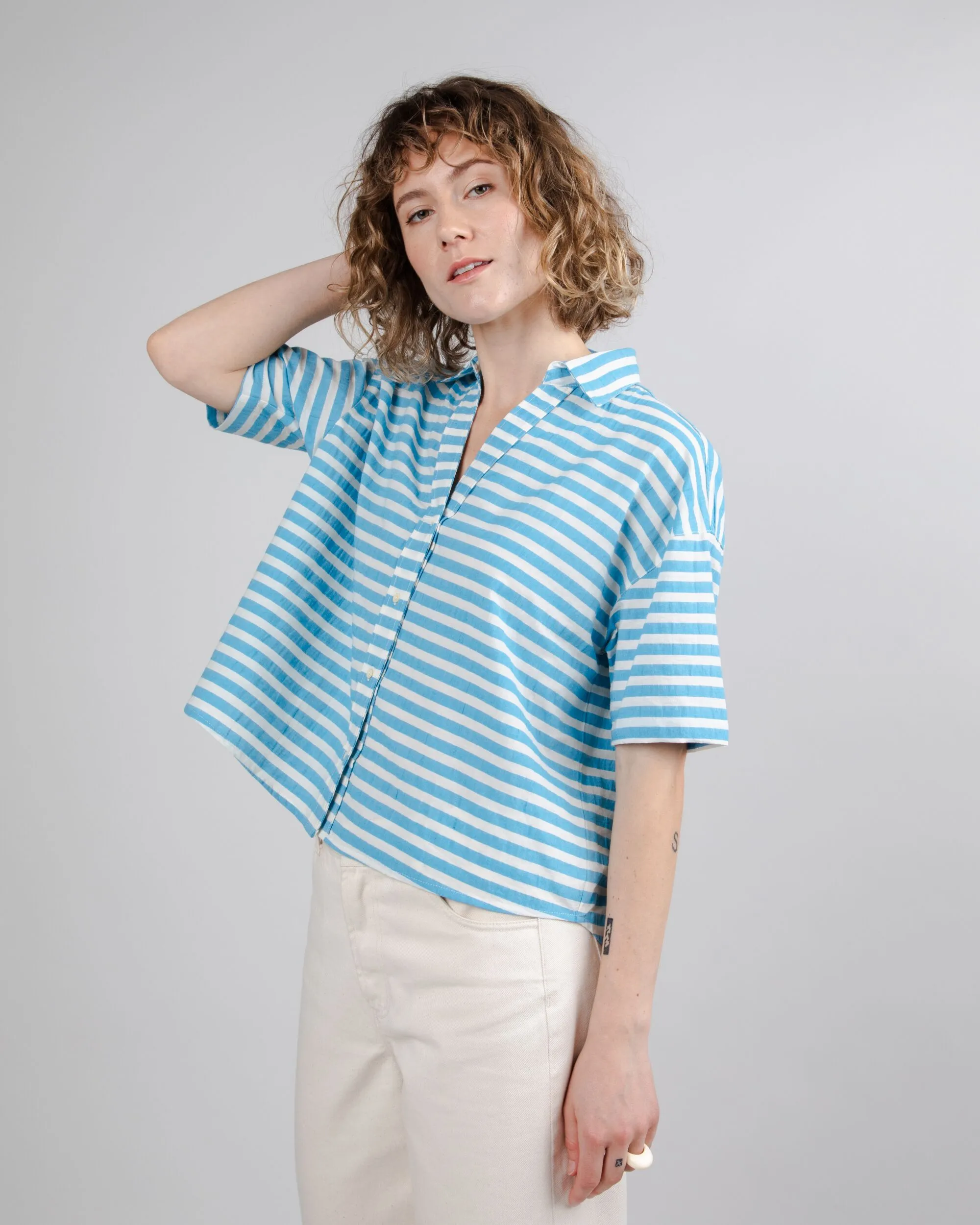 Stripes Cropped Blouse Blue sold by Brava Fabrics product image thumbnail 2