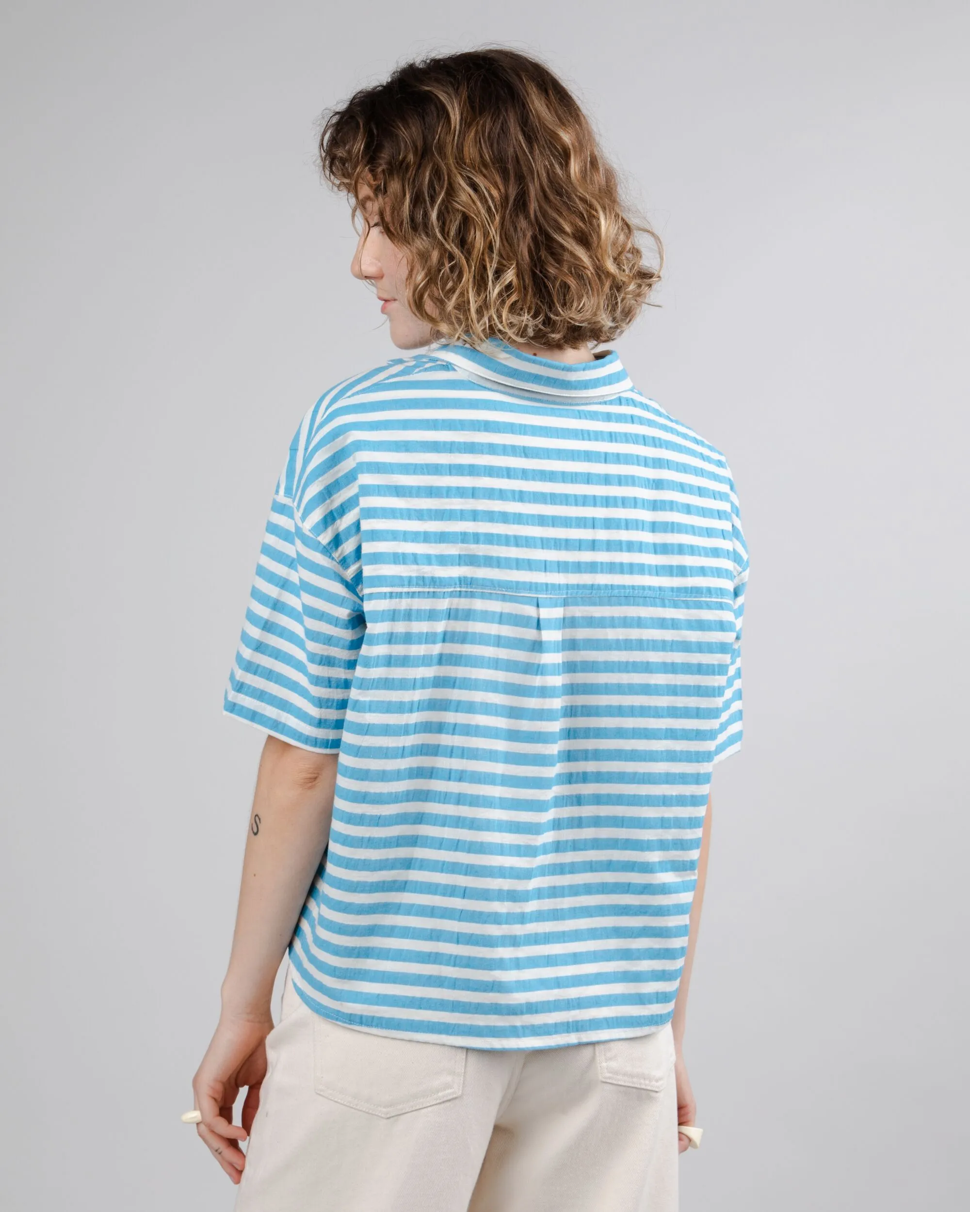 Stripes Cropped Blouse Blue sold by Brava Fabrics product image thumbnail 5